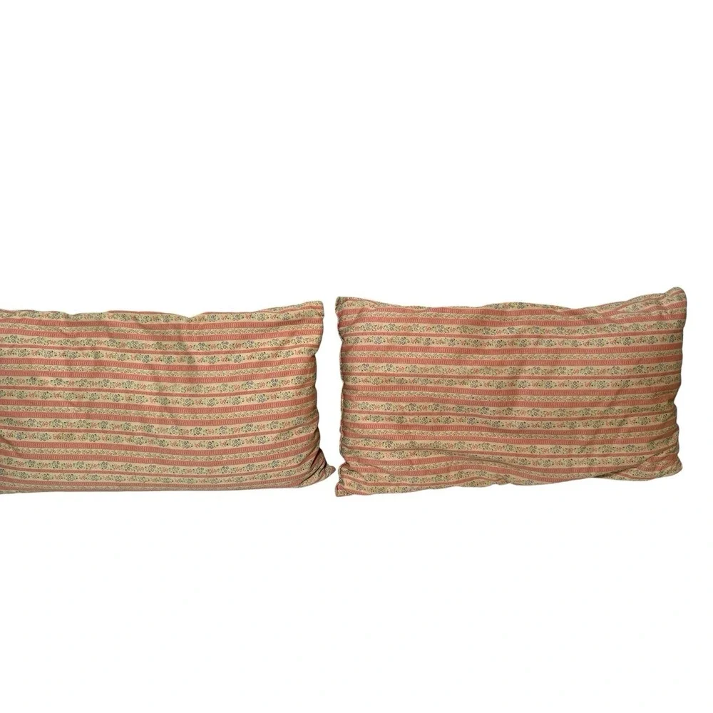 Vintage Feather Down Pillows Pink Flower Stripe Ticking 23